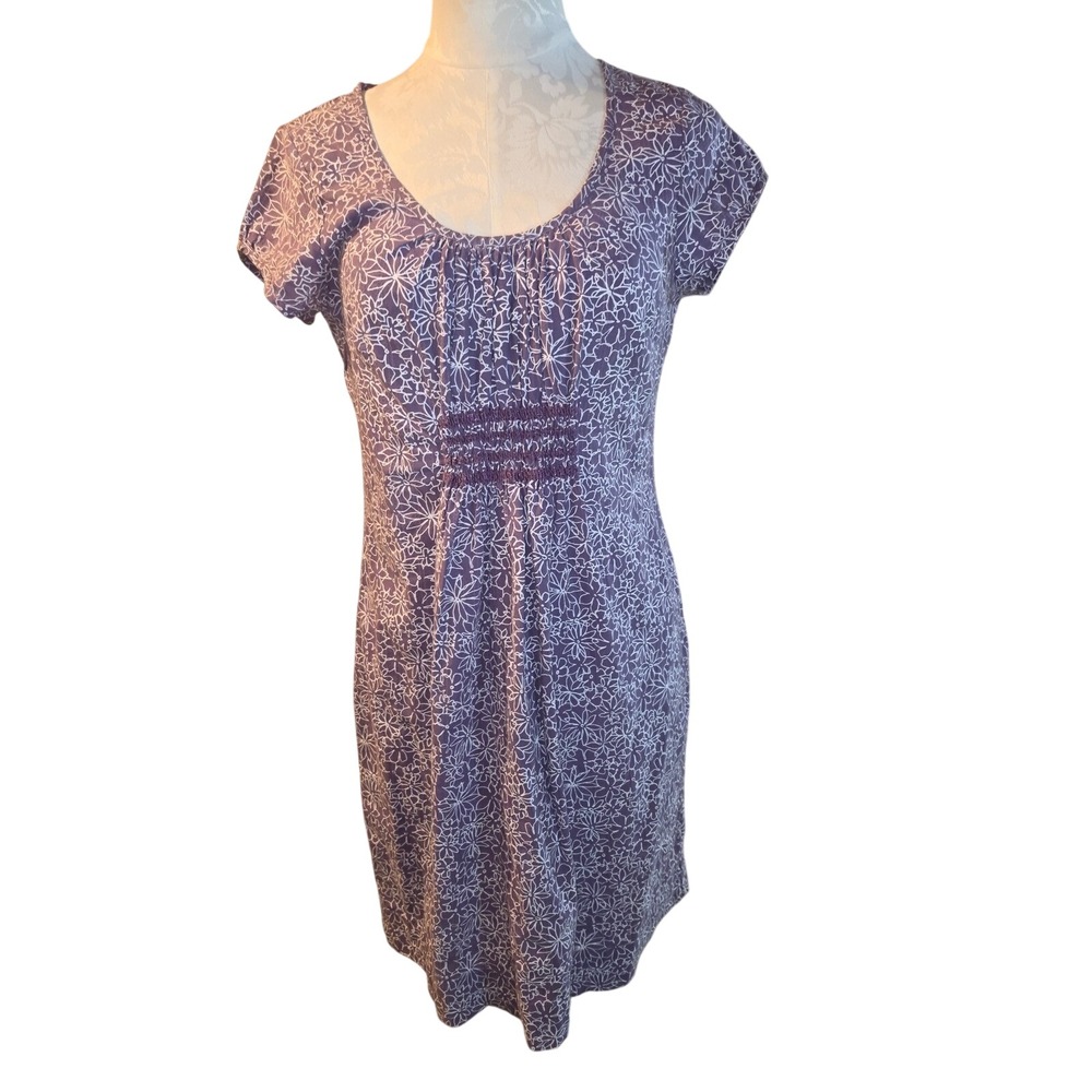 Purple Floral Empire Waist Cap Sleeve Knee Length Dress Women Size Small
